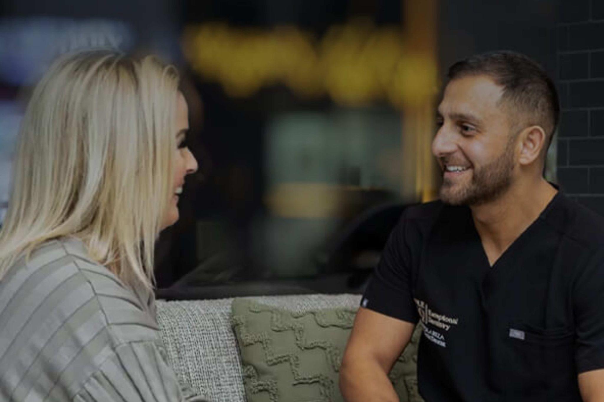 friendly dental consultation SmileHQ Brentwood Essex patient talking with dentist Dr Pola Reza comfortable environment